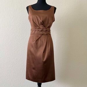 J. CREW SATIN BROWN SLEEVELESS MIDI DRESS size 10P
